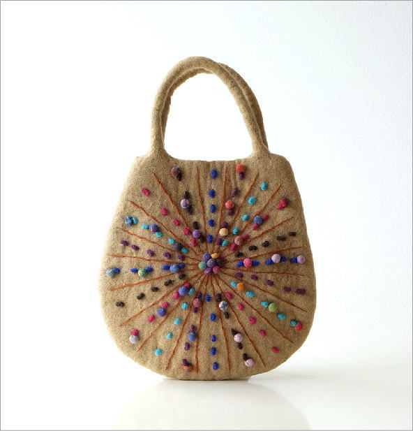 フェルトカラフル刺繍卵型バッグBE(5)