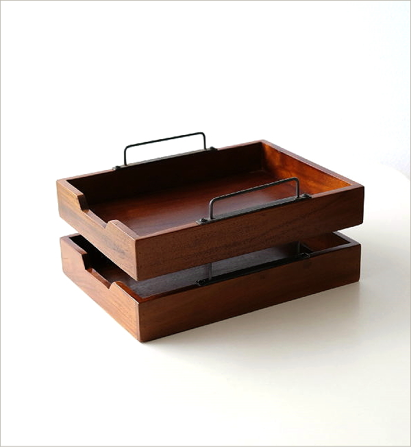 アカシアウッドハンドルスタッキングトレー(4)