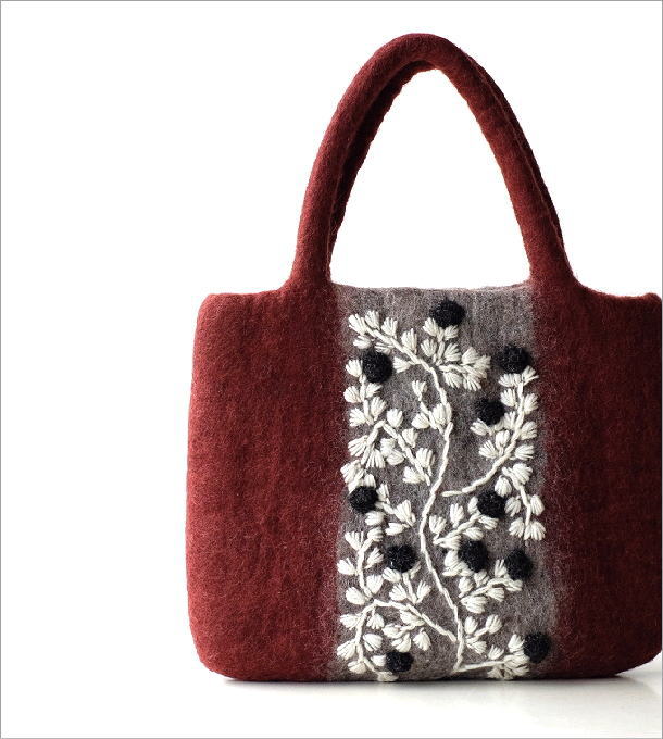 フェルトツートン花刺繍横長バッグ(1)
