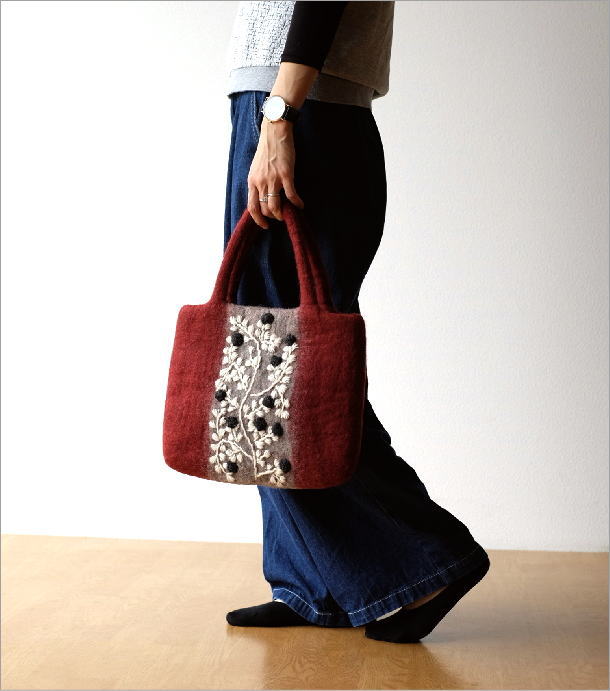 フェルトツートン花刺繍横長バッグ(4)