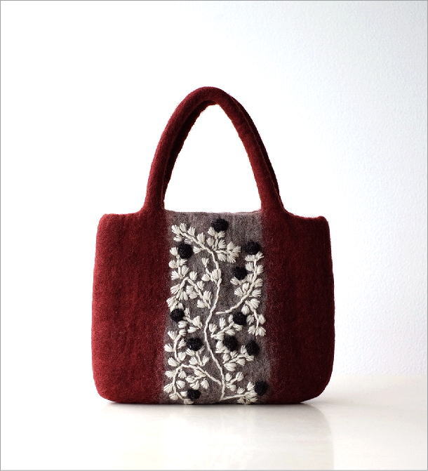 フェルトツートン花刺繍横長バッグ(5)