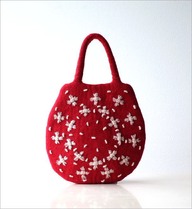 フェルトデイジー刺繍卵型バッグ(5)