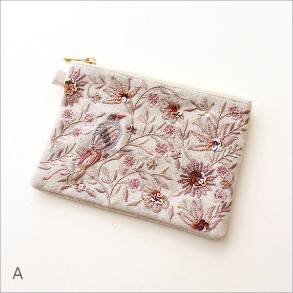 花鳥ビーズ刺繍ティッシュポーチ 2カラー(5)
