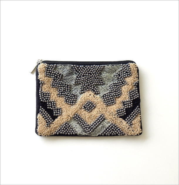 ビーズ刺繍フラットポーチ S(4)