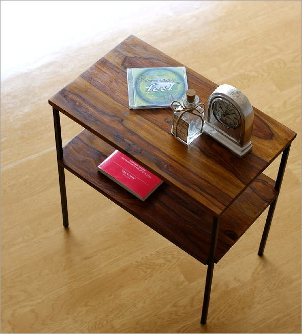 サイドテーブル 木製 アイアン 棚付き 天然木 無垢材 鉄脚 シーシャムサイドテーブル B [kan3304] | ギギliving