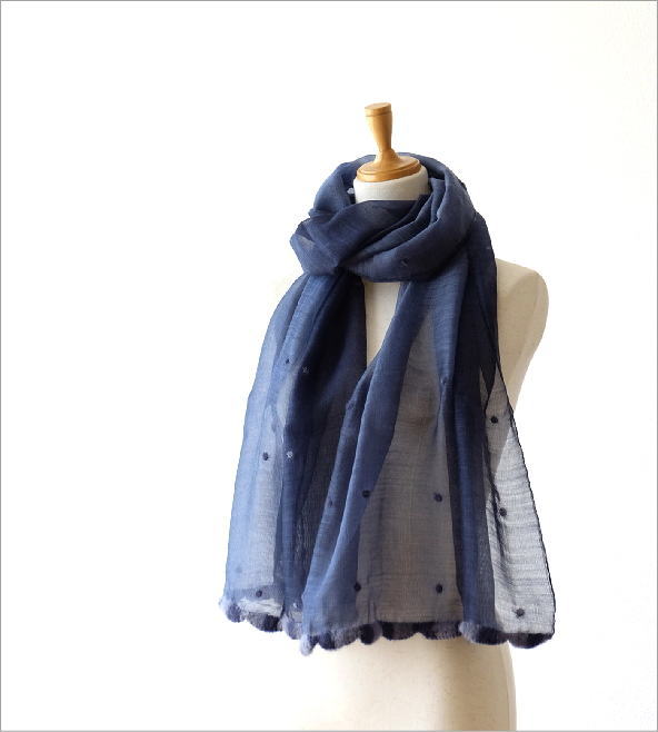 ウールシルクドット刺繍エジングショールBL(1)