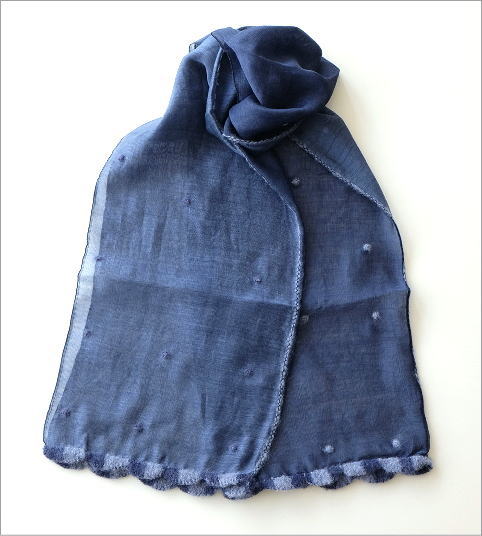 ウールシルクドット刺繍エジングショールBL(2)