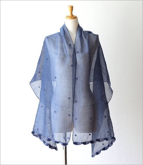 ウールシルクドット刺繍エジングショールBL(4)