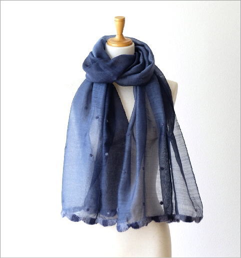 ウールシルクドット刺繍エジングショールBL(5)