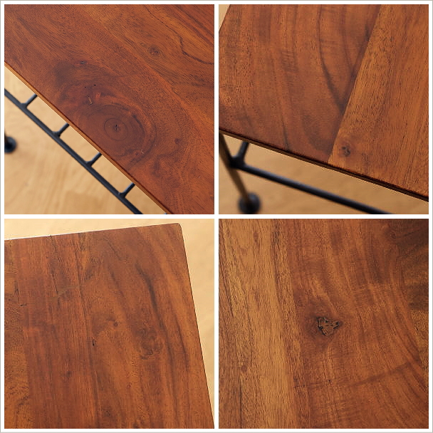 サイドテーブル 木製 アイアン 棚付き 天然木 無垢材 鉄脚 アカシア