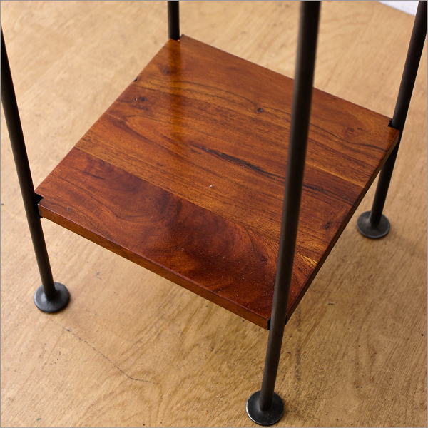 サイドテーブル 花台 木製 アイアン 棚付き 天然木 無垢材 アカシア サイドテーブル 花台 木製 アイアン 棚付き 天然木 無垢材 アカシア