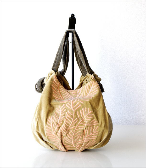 コットンベロア刺繍バッグBE(6)