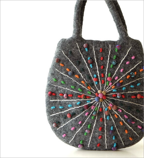 フェルトカラフル刺繍卵型バッグGY(1)