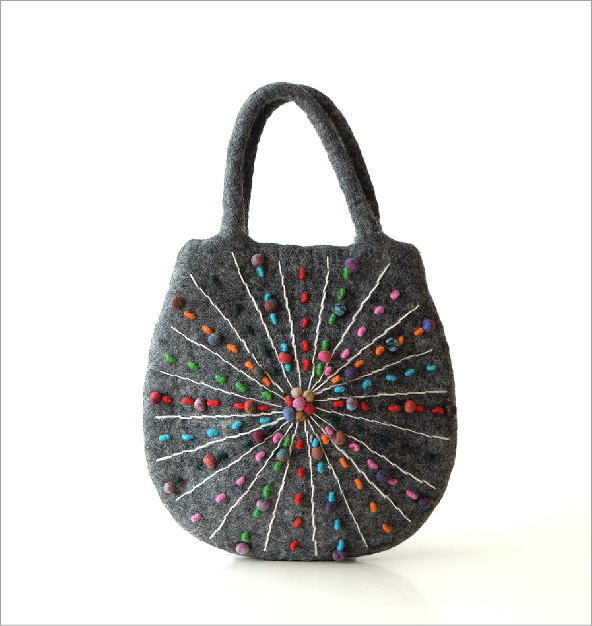 フェルトカラフル刺繍卵型バッグGY(5)