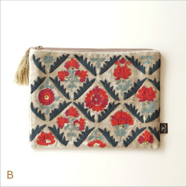 ベロア刺繍フラットポーチL 2カラー(5)