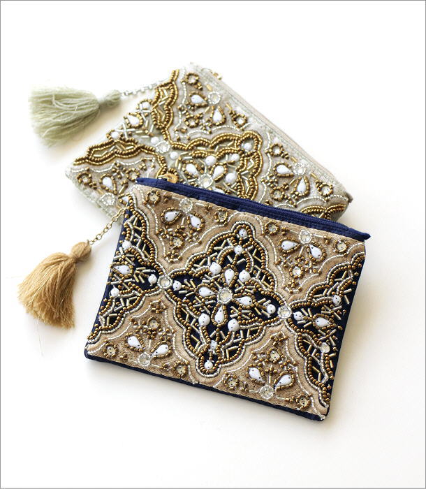 ビーズ刺繍フラットポーチC 2カラー(1)