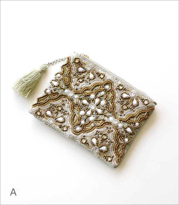 ビーズ刺繍フラットポーチC 2カラー(4)