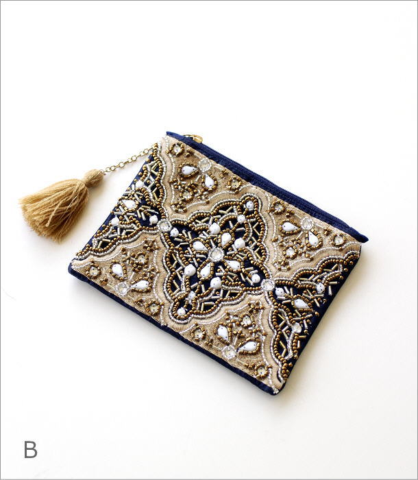 ビーズ刺繍フラットポーチC 2カラー(5)