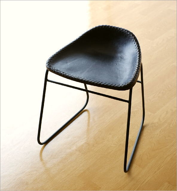 アイアンと本革のスツールC(6)