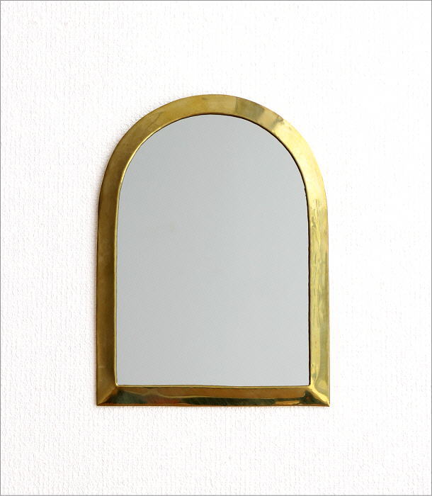 鏡 壁掛けミラー おしゃれ 真鍮 アンティーク レトロ ゴールド ウォールミラー シンプル 真鍮の壁掛けミラー アーチ L [kan4533]  ギギliving
