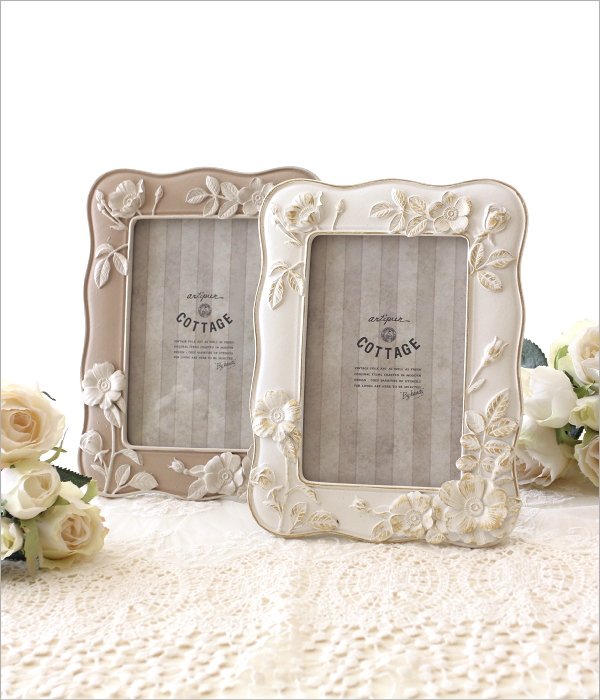 レリーフフラワーフォトフレーム L ２カラー(1)