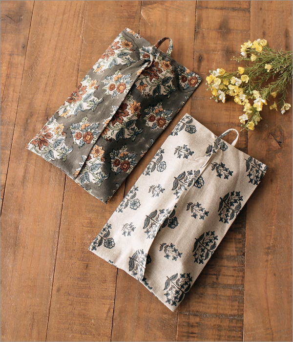 ブロックプリントのティッシュカバー 2タイプ(1)