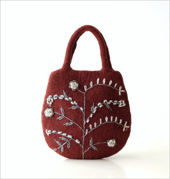 フェルトフラワー刺繍卵型バッグ(5)