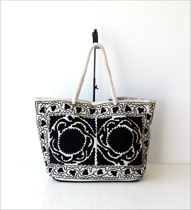 ロープハンドル刺繍バッグ WH(6)