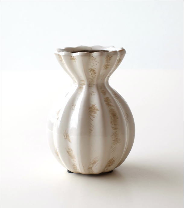 花瓶 おしゃれ 陶器 フラワーベース 花器 かわいい セラミックベース モダン レトロ セラミックベース WH [kan6221] | ギギliving