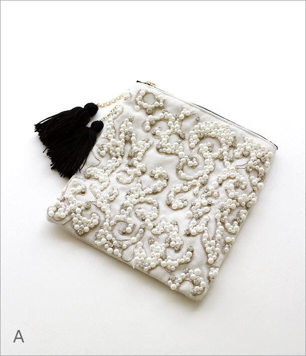 ビーズ刺繍スクエアポーチ2タイプ(5)