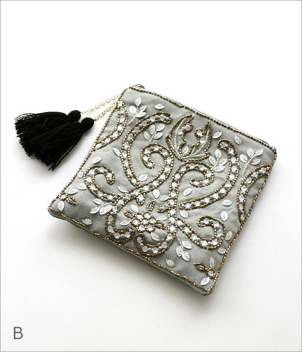 ビーズ刺繍スクエアポーチ2タイプ(6)
