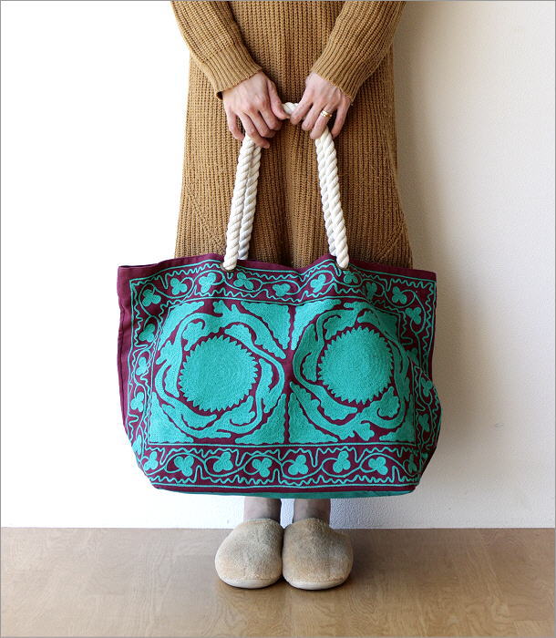 ロープハンドル刺繍バッグ PL(1)