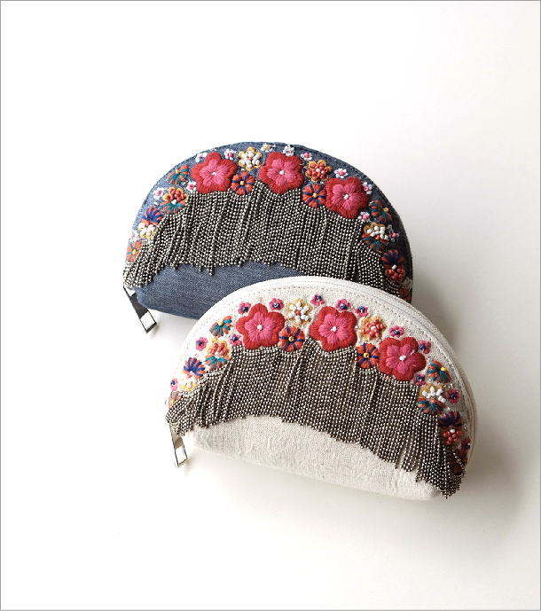 チェーンフリンジ花刺繍ポーチ 2タイプ(1)