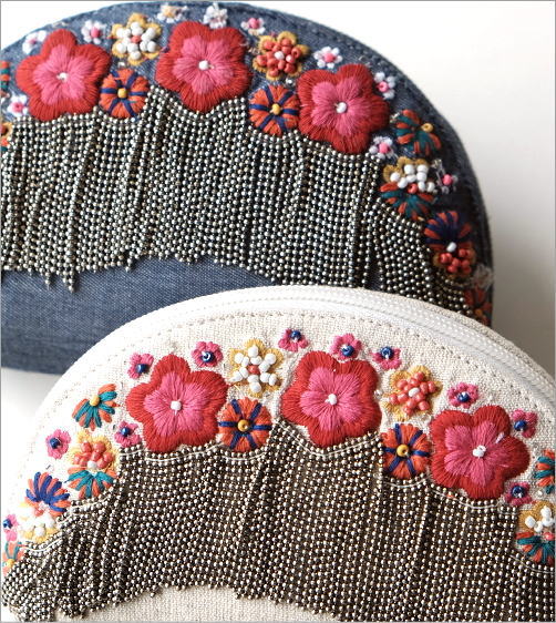 チェーンフリンジ花刺繍ポーチ 2タイプ(2)
