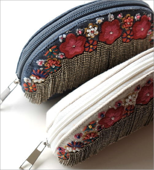 チェーンフリンジ花刺繍ポーチ 2タイプ(3)