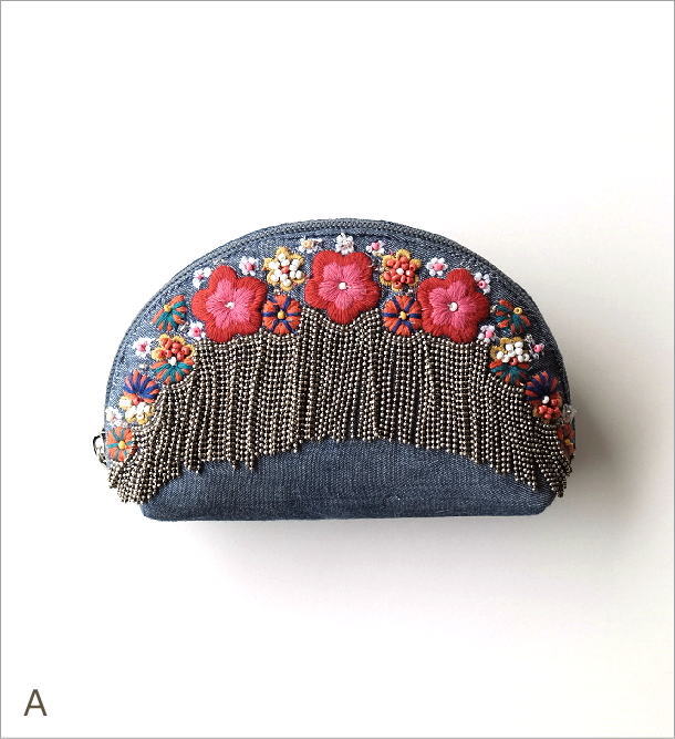 チェーンフリンジ花刺繍ポーチ 2タイプ(6)