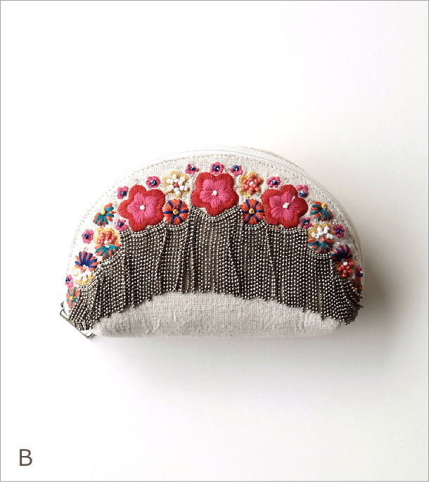 チェーンフリンジ花刺繍ポーチ 2タイプ(7)
