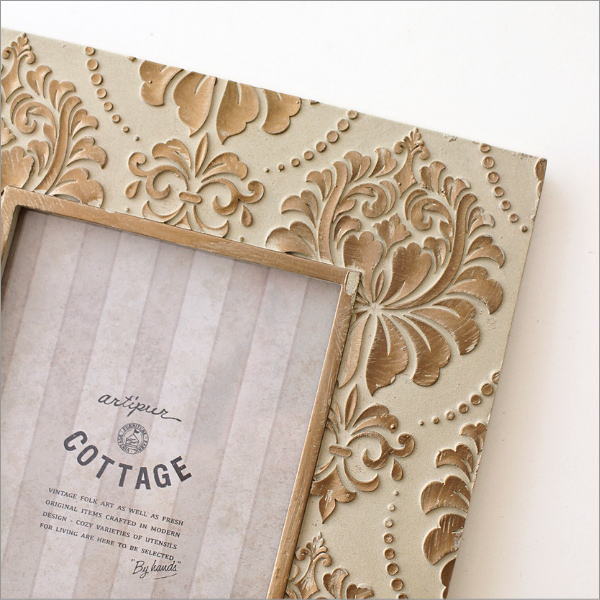 アンティークなフォトフレーム アイボリー L(2)