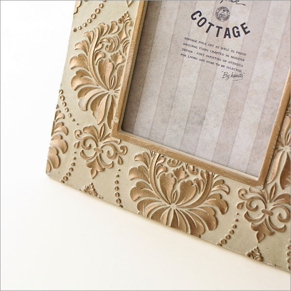 アンティークなフォトフレーム アイボリー L(3)