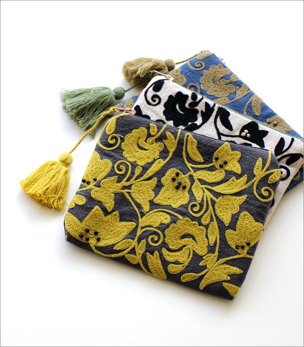 刺繍コットンポーチ 3カラー(1)