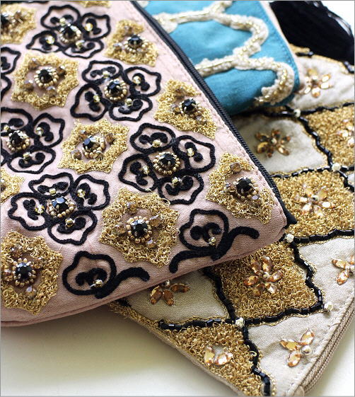 タッセル付きビーズ刺繍マチ付きポーチ 3タイプ(2)
