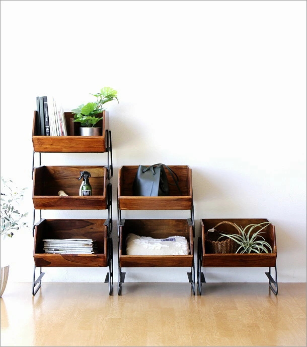 収納ボックス スタッキング おしゃれ 木製 アイアン 天然木 積み重ね