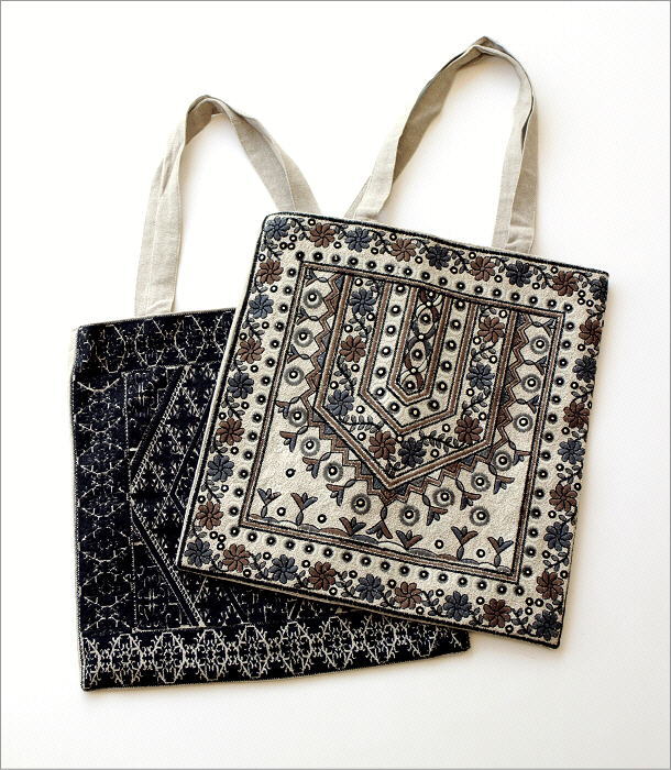 ラグ柄刺繍フラットトートバッグ 2タイプ(1)