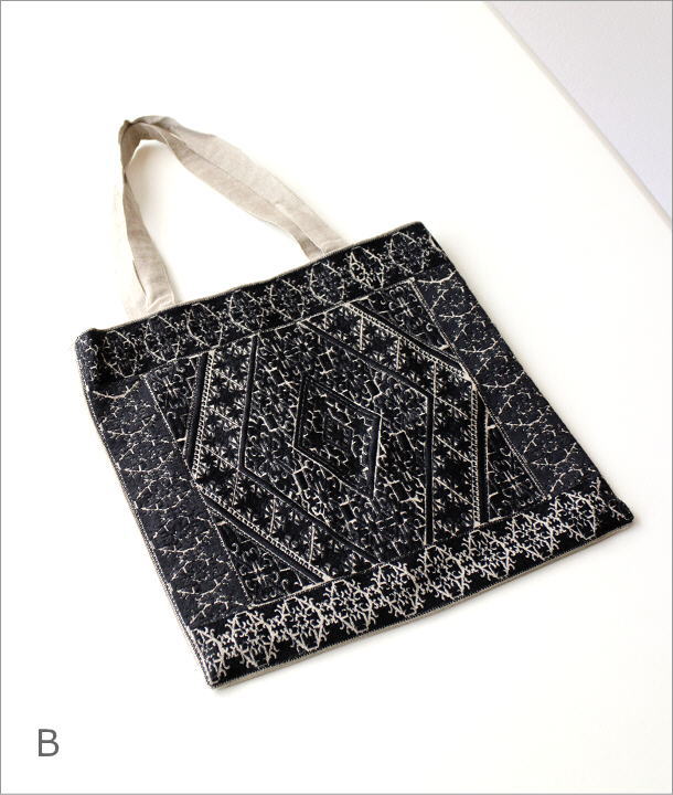 ラグ柄刺繍フラットトートバッグ 2タイプ(6)