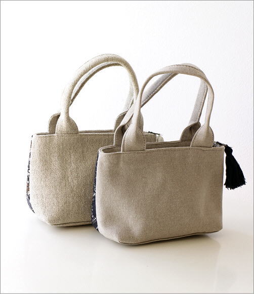 ラグ柄刺繍ファスナー付き手提げバッグ 2タイプ(4)