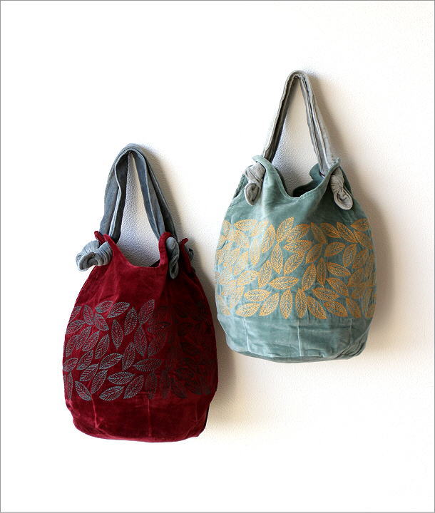 コットンベロア刺繍バッグ 2カラー(1)