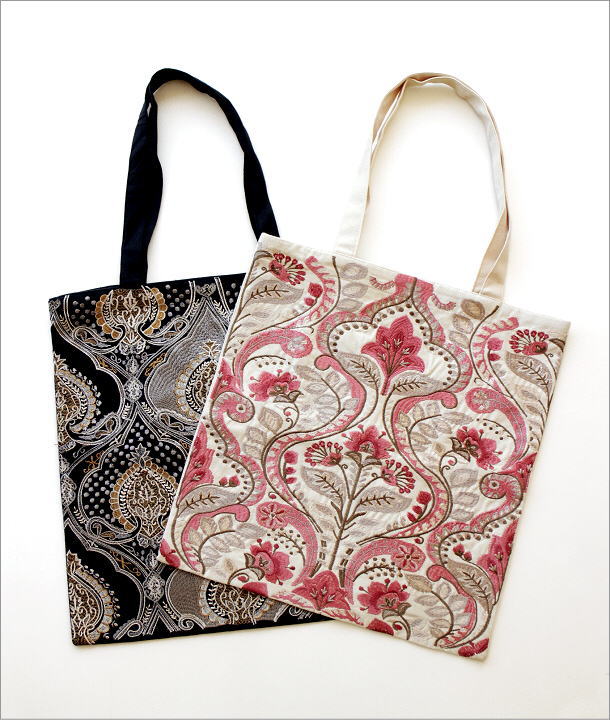 トートバッグ おしゃれ マチなし 刺繍 布 バッグ 肩掛け 綿100 モロッコ柄刺繍トートバッグ 2カラー Kan9692 ギギliving