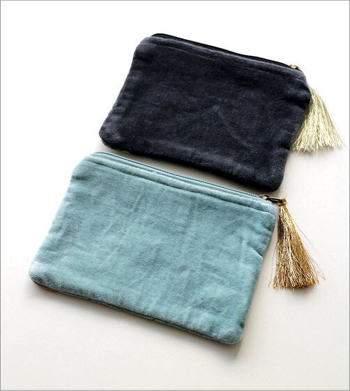コットンベロアハニカム刺繍フラットポーチ 2カラー(4)