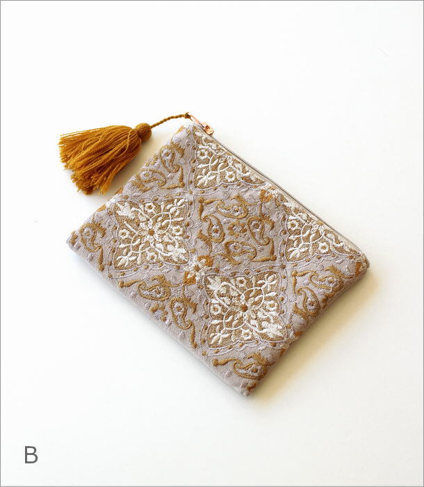刺繍フラットポーチ 3カラー(6)