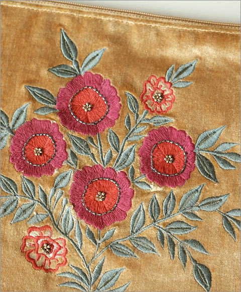 ベロア刺繍フラットポーチL(2)